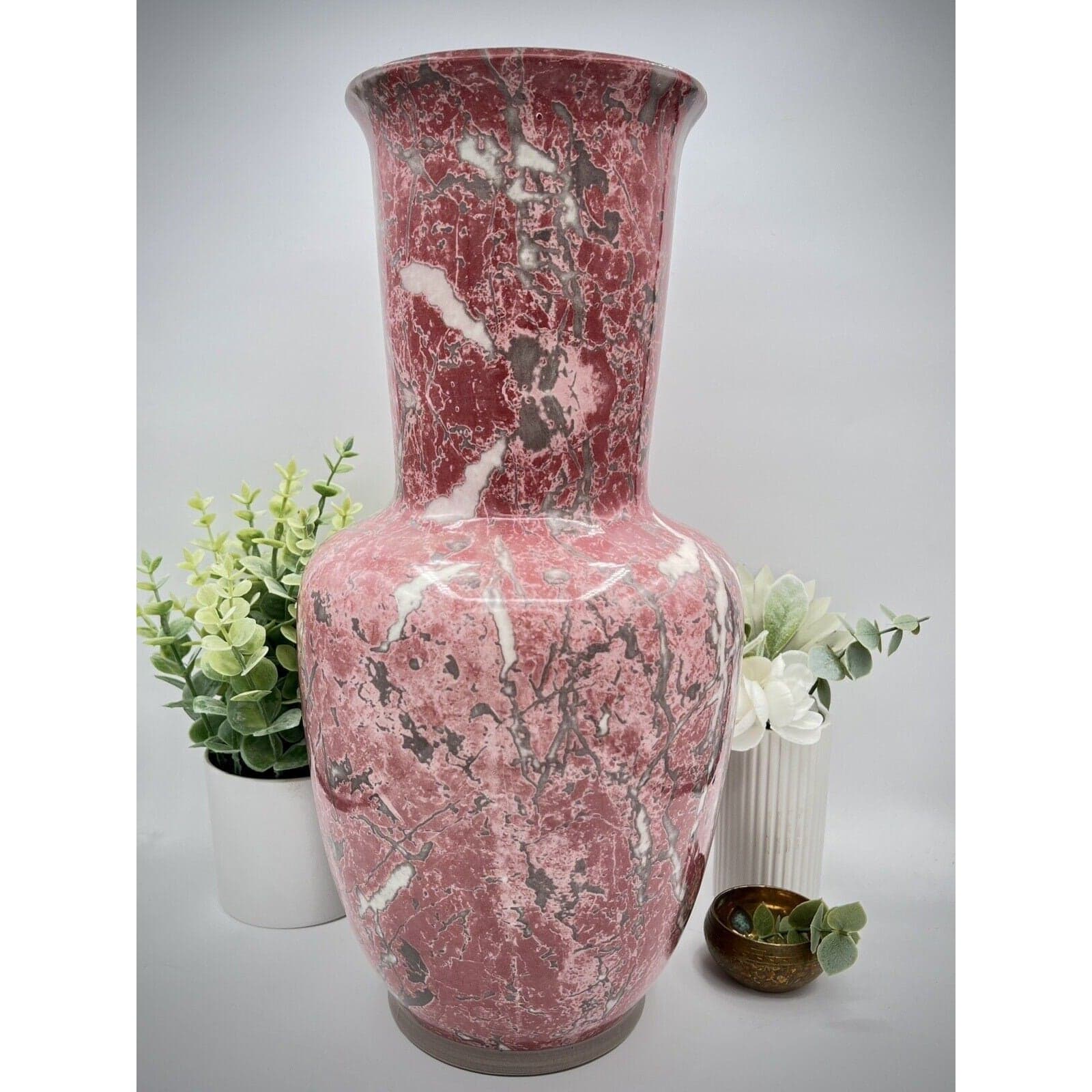 Italian Pink Marble Vase With Gray Veining Large - Ceramic - Thumbnail 4