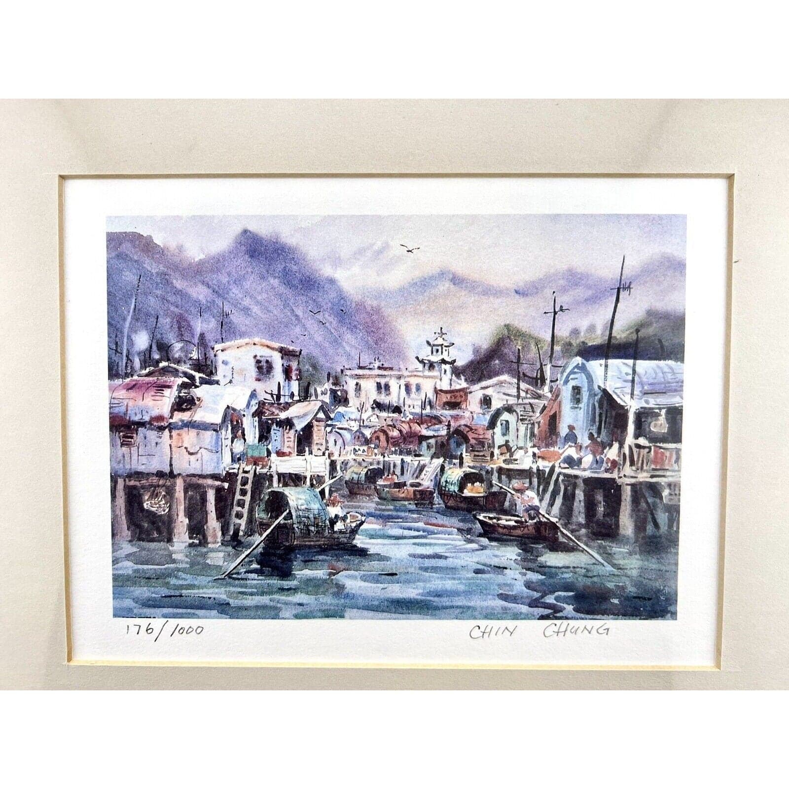 Signed Chin Chung Numbered Print - Asian Harbor Cityscape Framed - Thumbnail 2