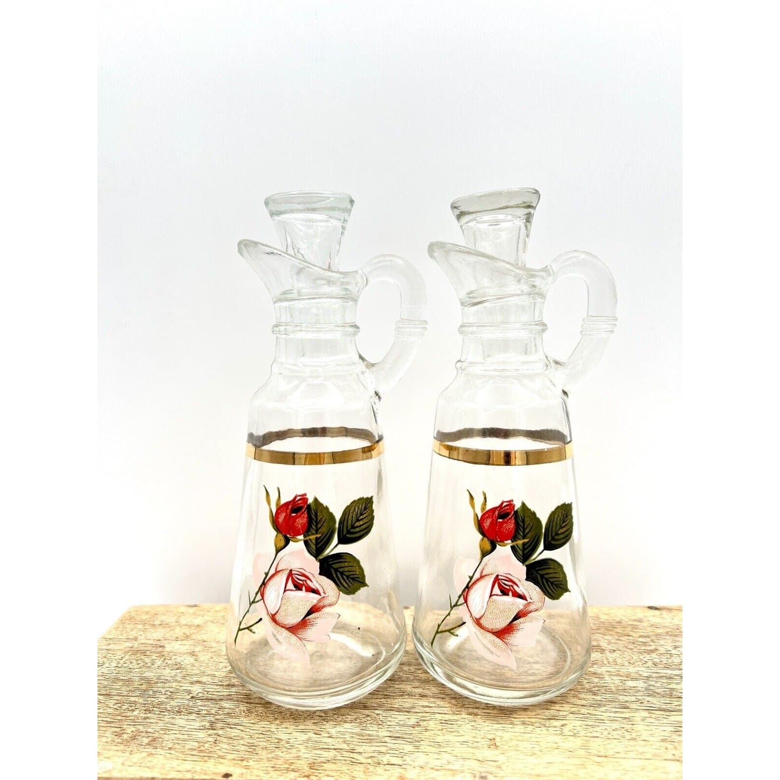 Vintage West Virginia Glass Radiant Rose 3-Piece Salad Bowl and Cruet Set - Thumbnail 5