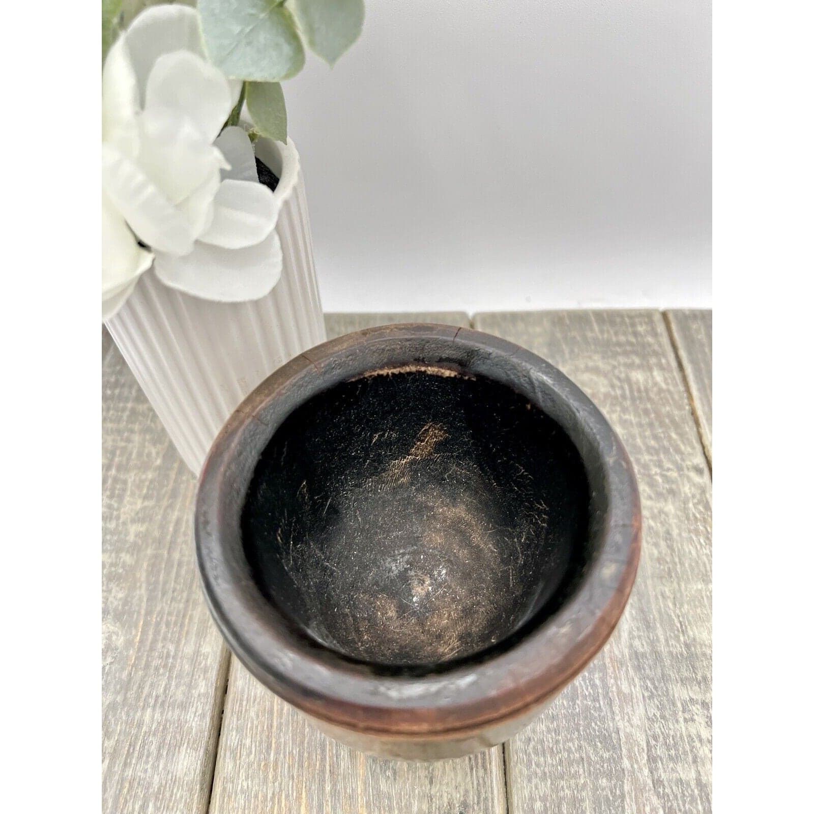Antique Dark Hardwood Mortar and Pestle Treenware Set - Thumbnail 6