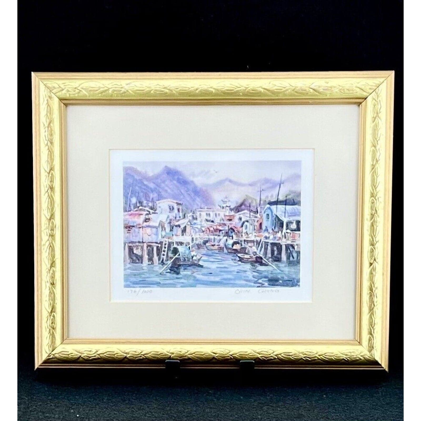 Signed Chin Chung Numbered Print - Asian Harbor Cityscape Framed