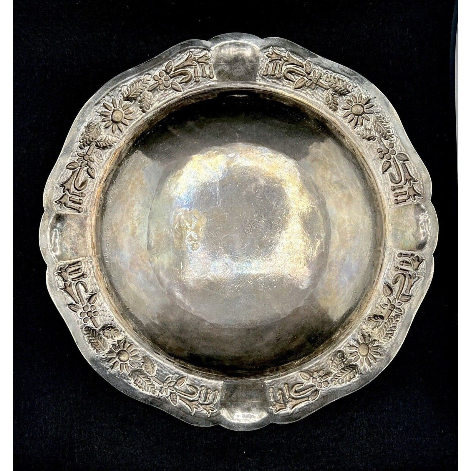 Maciel Sterling Silver Serving Bowl Floral Repoussé Mexico 0.925 Large Round Bowl - Thumbnail 6