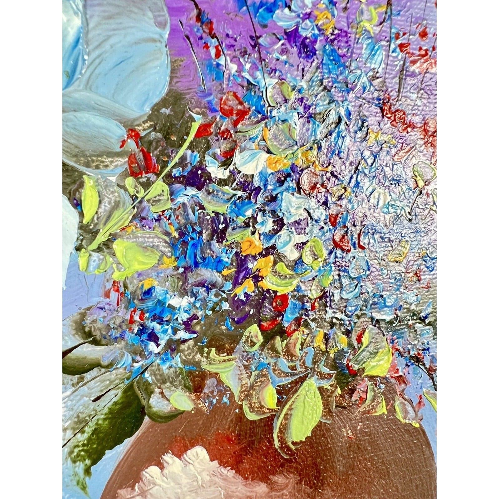Beader Framed Oil on Canvas of Flowers in a Vase - Thumbnail 2