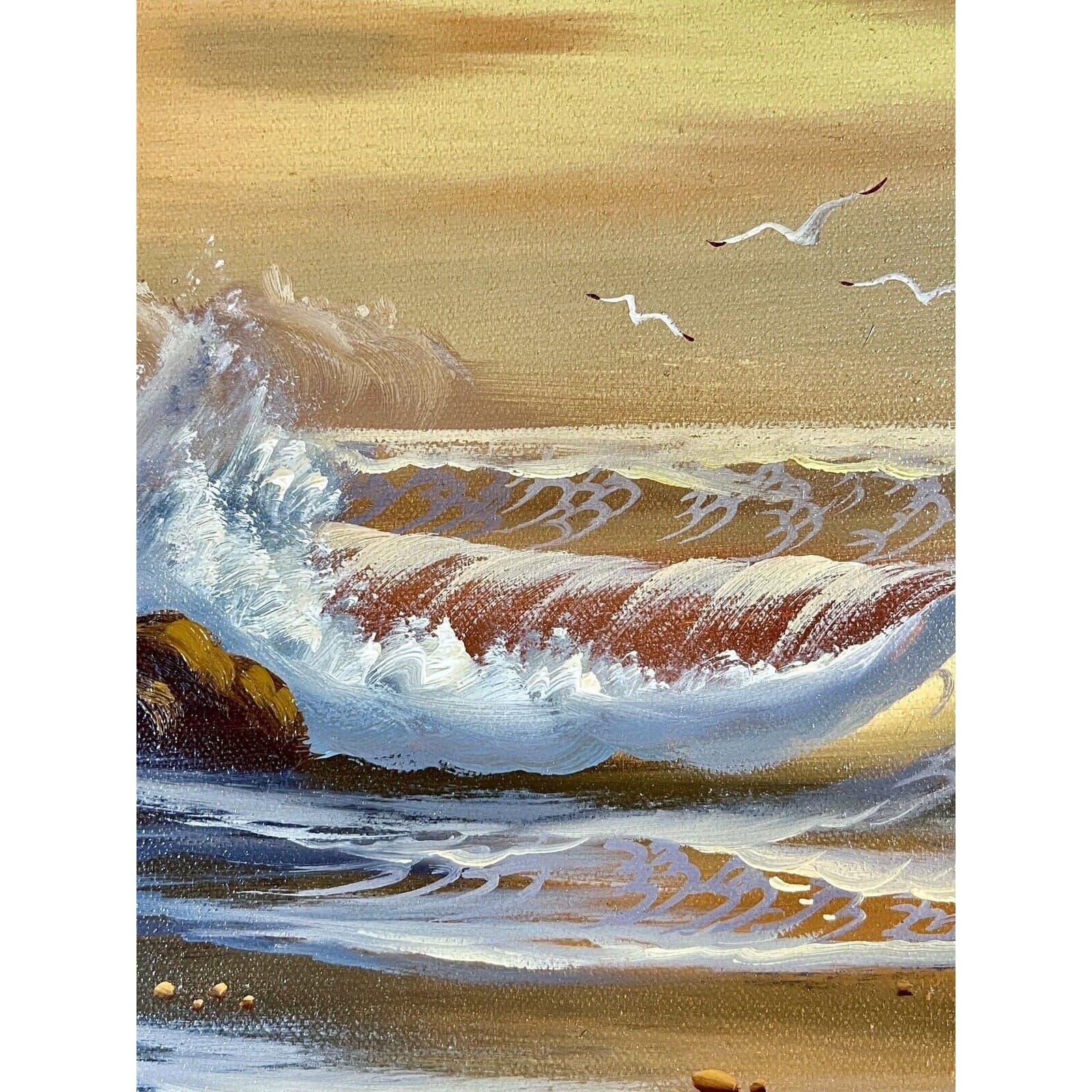 Oil Painting On Canvas Sunset Ocean By Ben Power Original Framed - Thumbnail 4