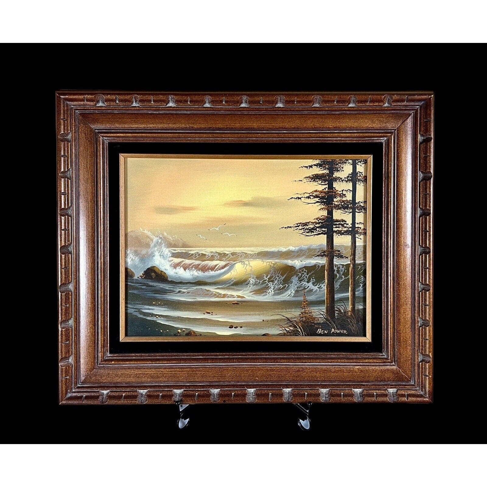 Oil Painting On Canvas Sunset Ocean By Ben Power Original Framed - Image 1