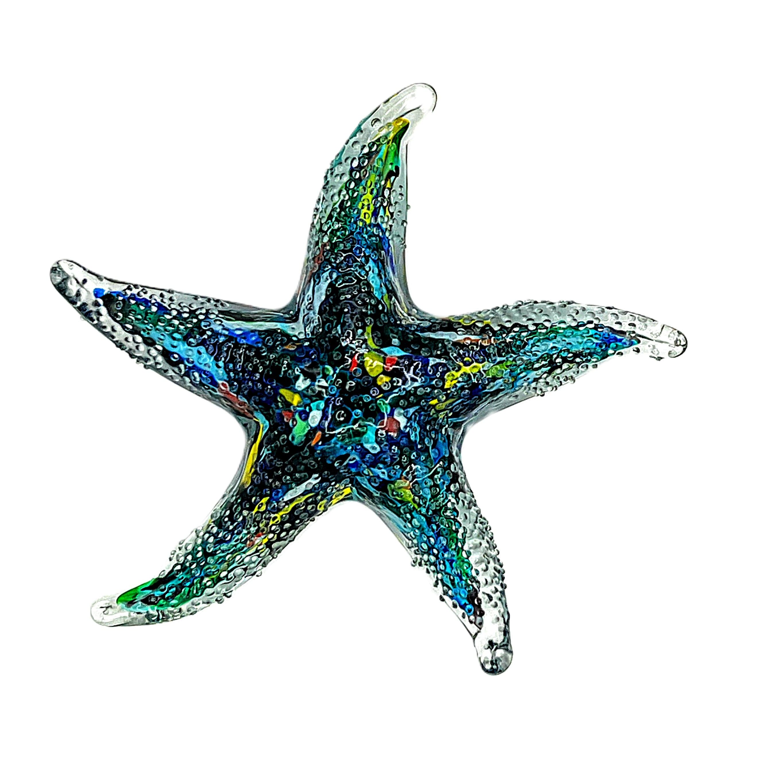 Vintage Murano Style Bullicante Glass Starfish Sculpture - Multicolor Controlled Bubble Art Glass - 6.75" - Thumbnail 3