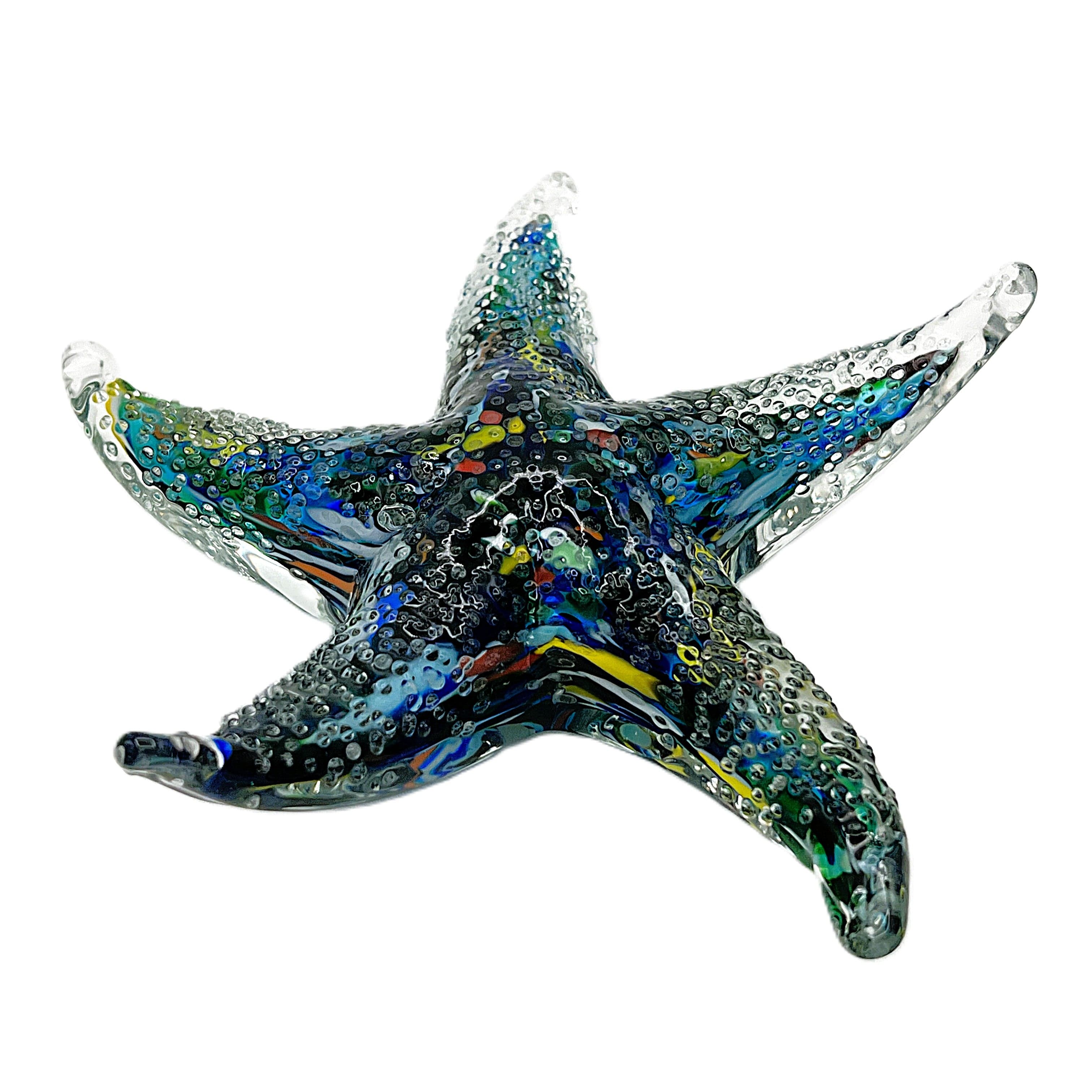 Vintage Murano Style Bullicante Glass Starfish Sculpture - Multicolor Controlled Bubble Art Glass - 6.75" - Thumbnail 2