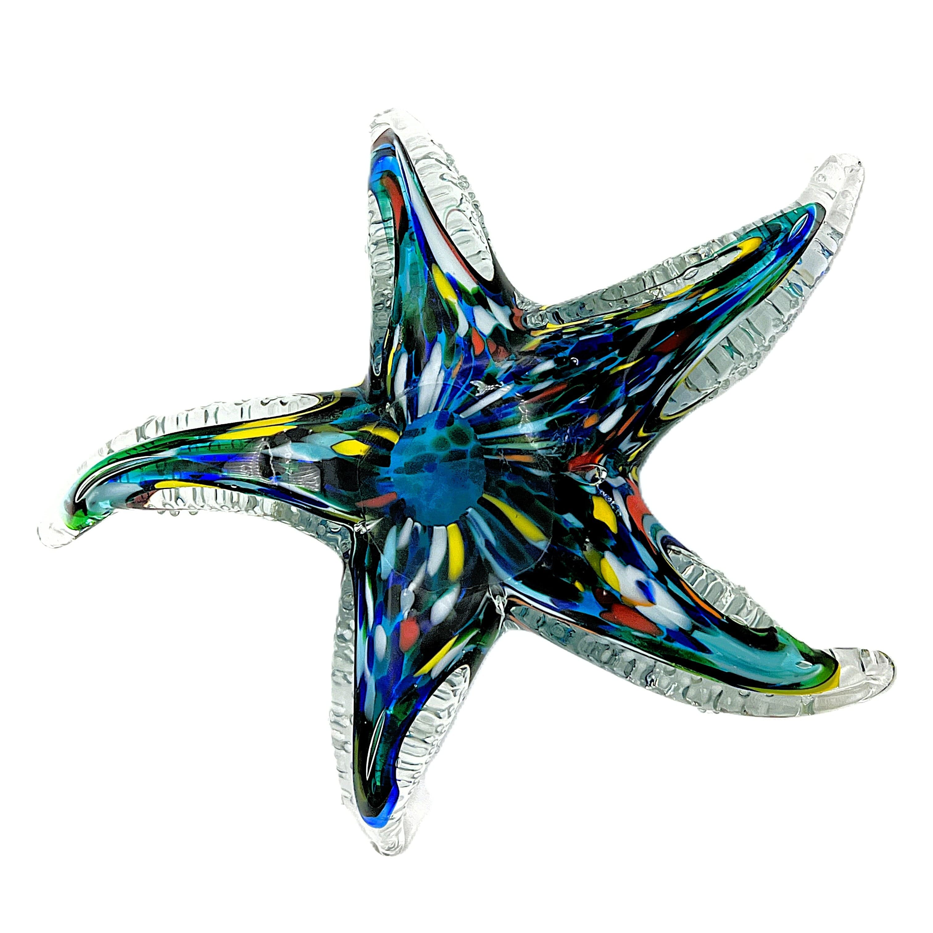 Vintage Murano Style Bullicante Glass Starfish Sculpture - Multicolor Controlled Bubble Art Glass - 6.75" - Thumbnail 6