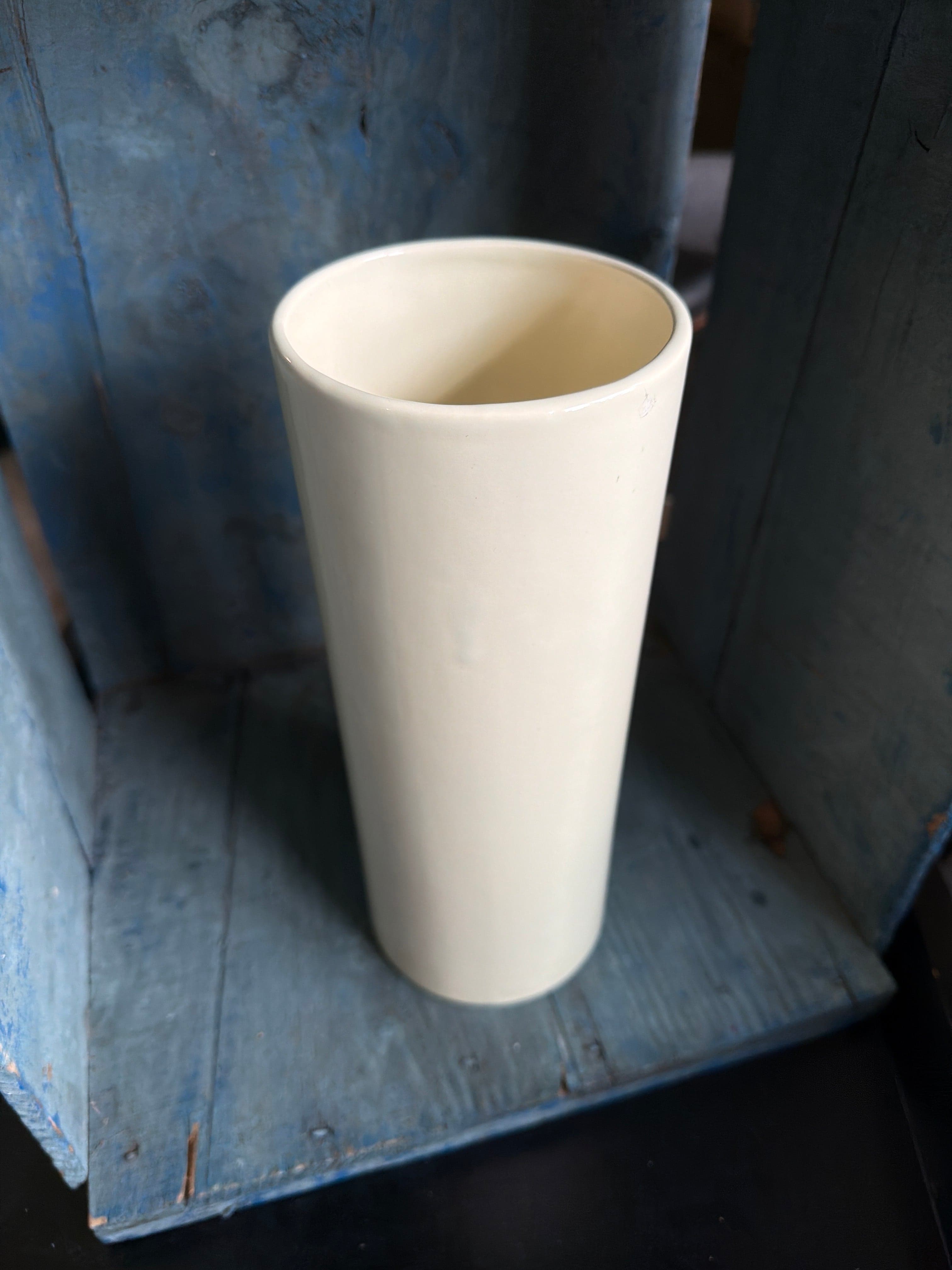 Royal Haeger Tall Buttercream Ceramic Vase Minimalist Cylinder 10.5 Inch - Thumbnail 2