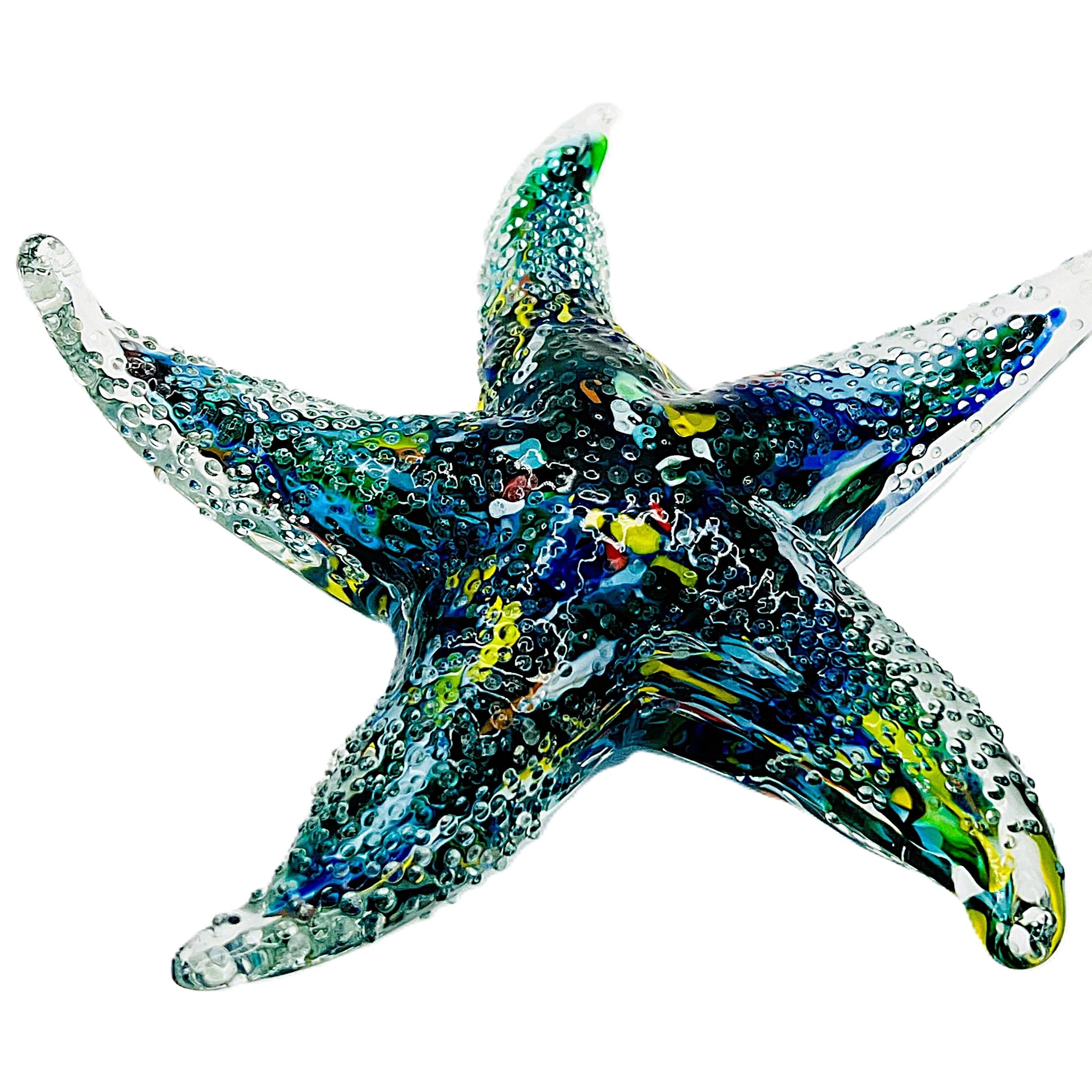Vintage Murano Style Bullicante Glass Starfish Sculpture - Multicolor Controlled Bubble Art Glass - 6.75"