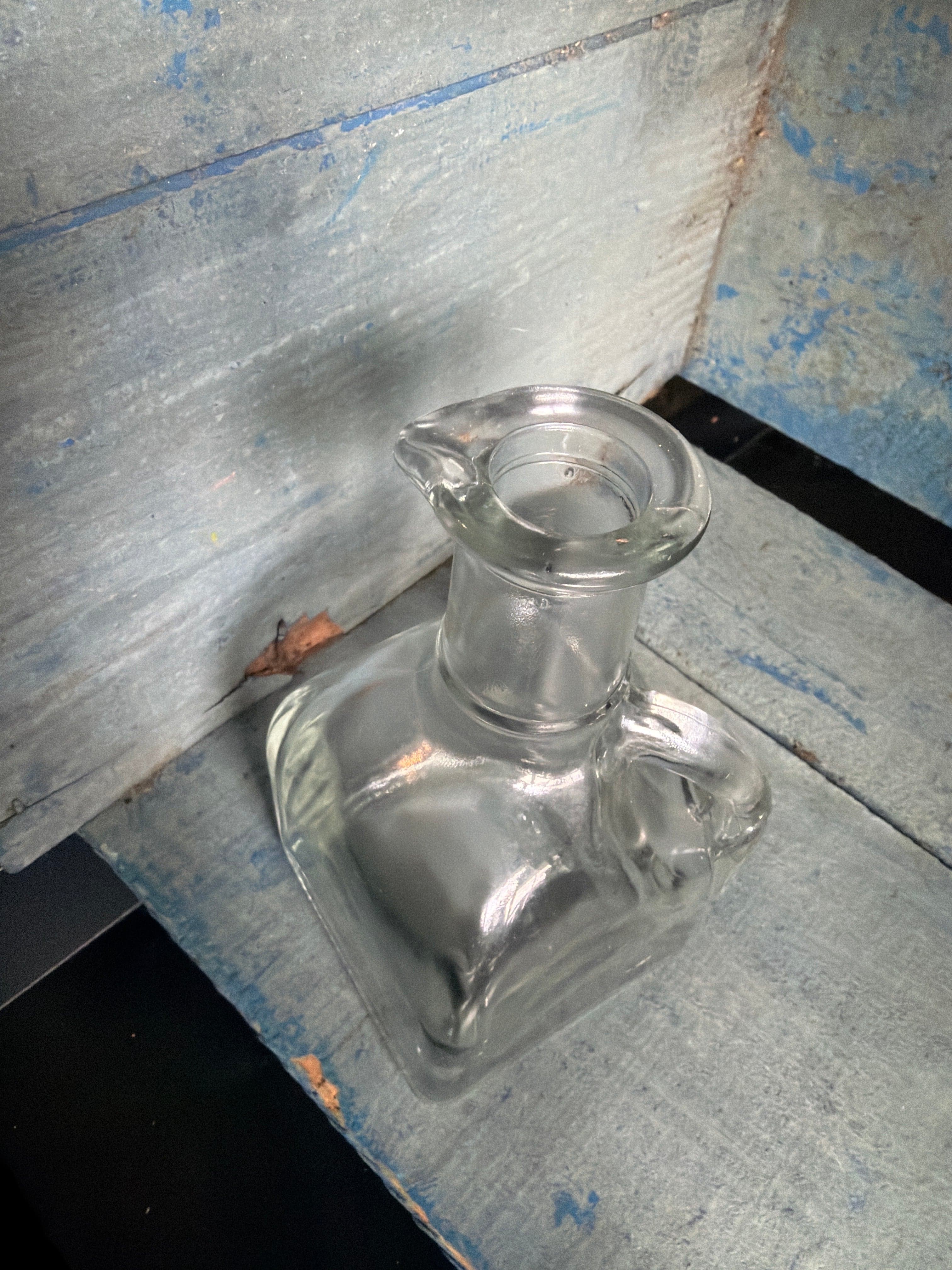 Small Glass Cruet Bottle with Handle 250 ml Clear Decorative Vase - Thumbnail 3
