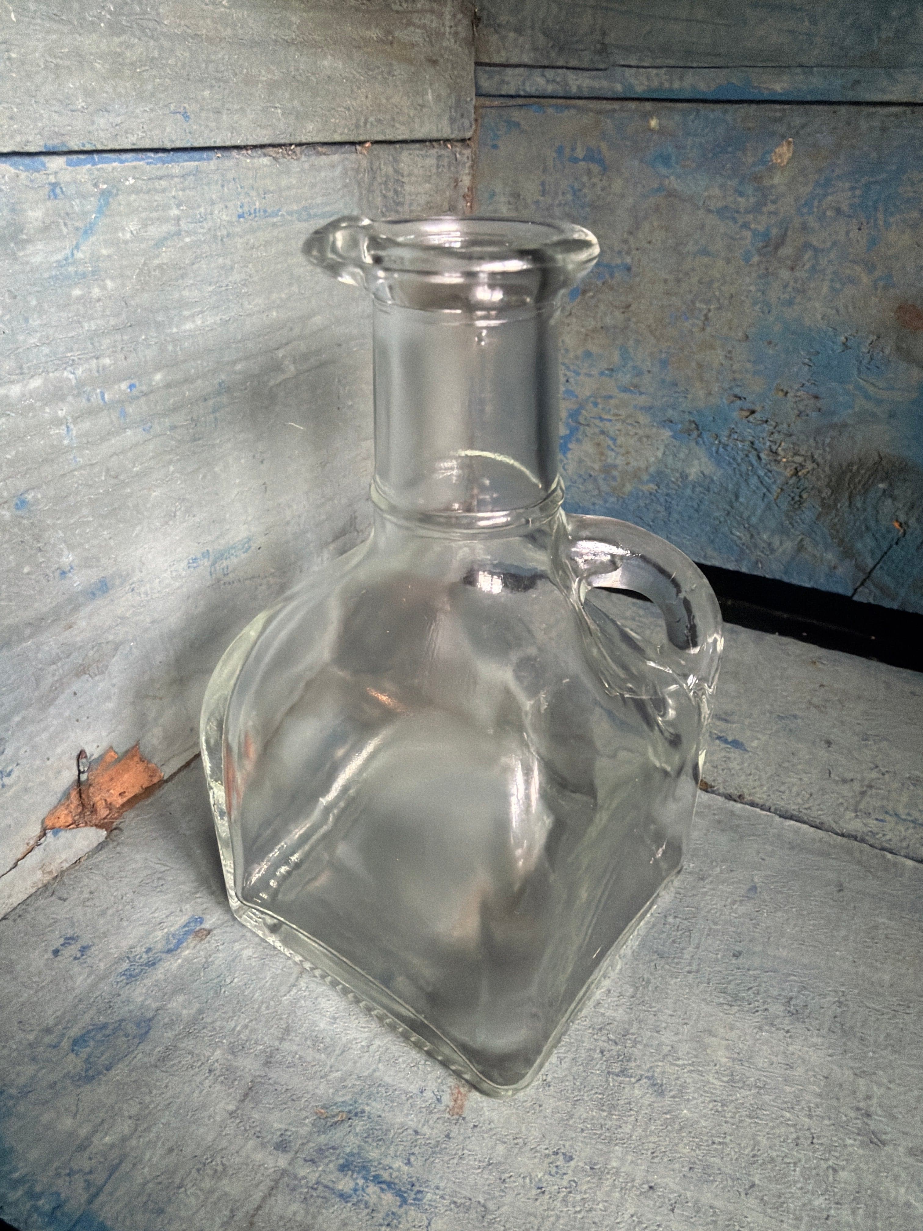 Small Glass Cruet Bottle with Handle 250 ml Clear Decorative Vase - Thumbnail 2