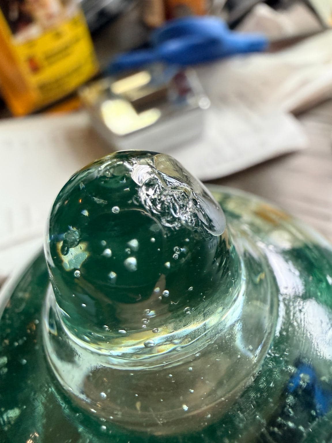 Vintage Aqua Hand Blown Glass Cloche Bell Jar - Thumbnail 2