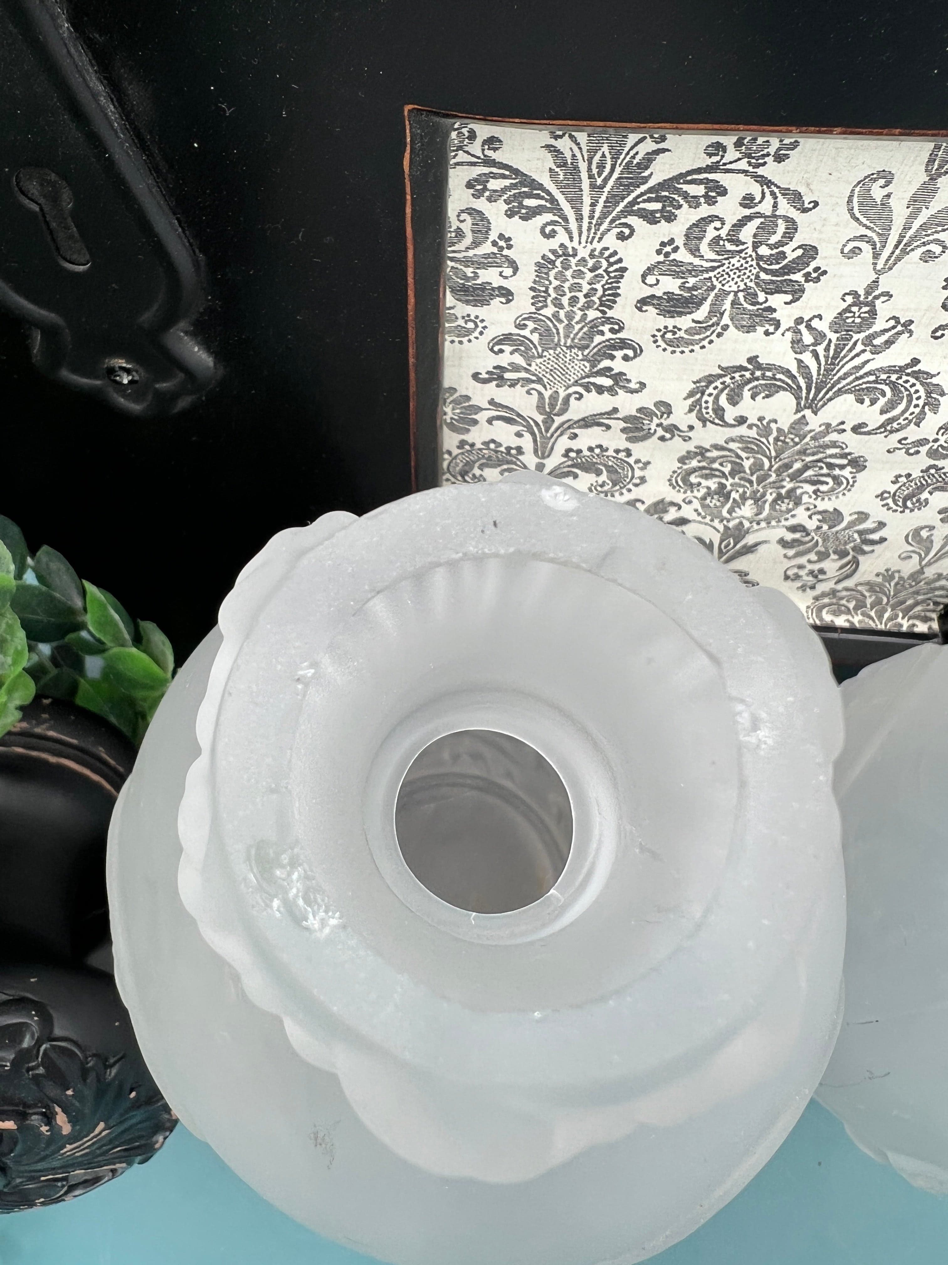 Antique Portieux Vallerysthal French Camphor Glass Vases Pair Relief Floral 8" - Thumbnail 6