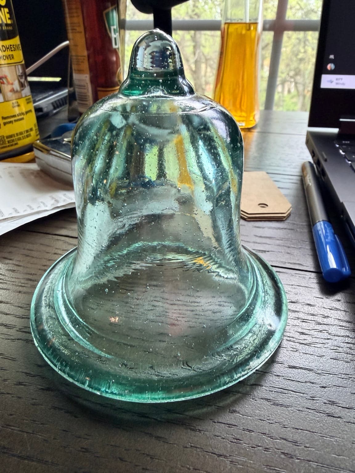 Vintage Aqua Hand Blown Glass Cloche Bell Jar