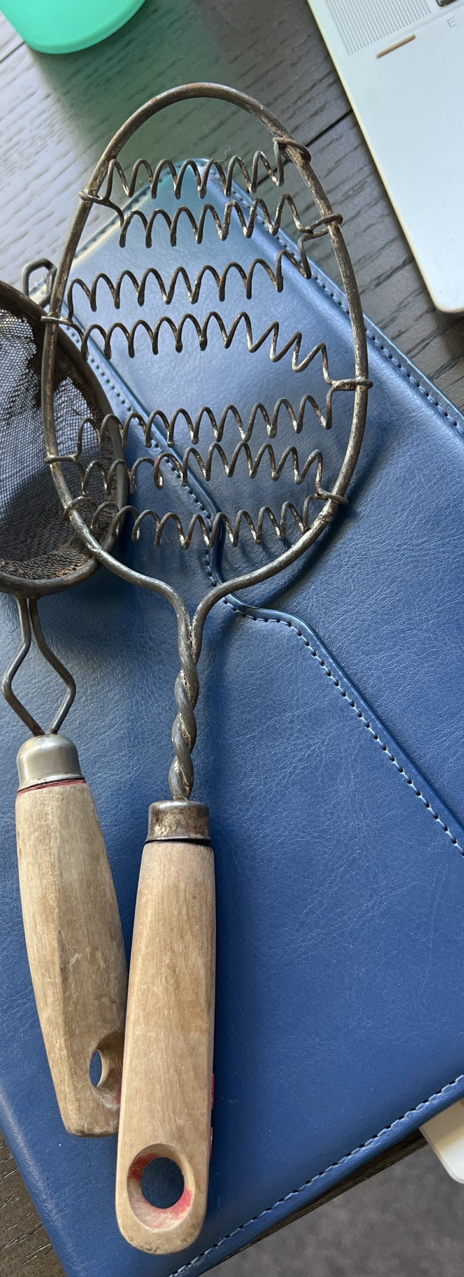 Vintage Wire Coil Potato Masher with Turned Wood Handle