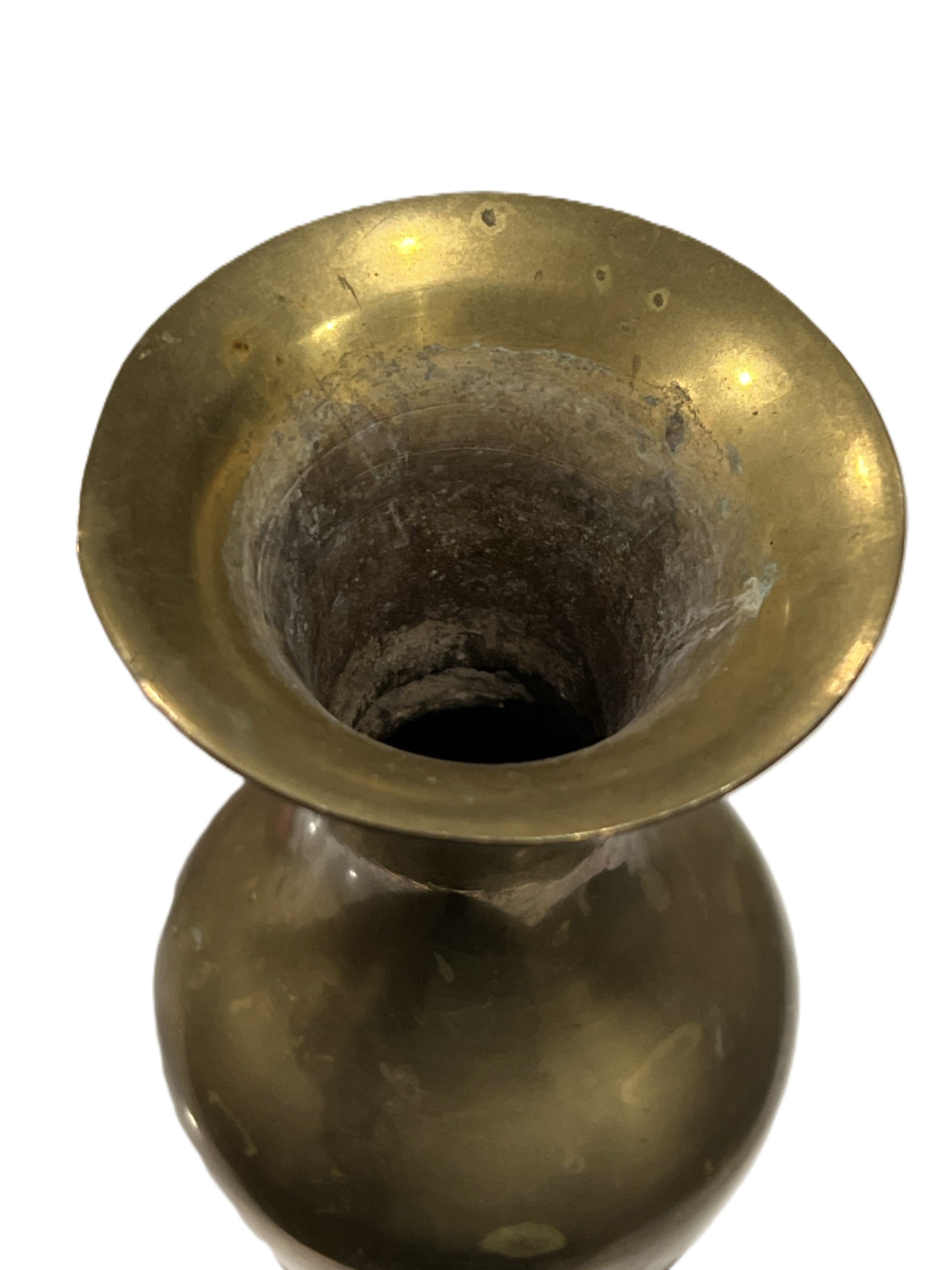 Vintage 7 Inch Brass Baluster Vase Made in India - Thumbnail 2