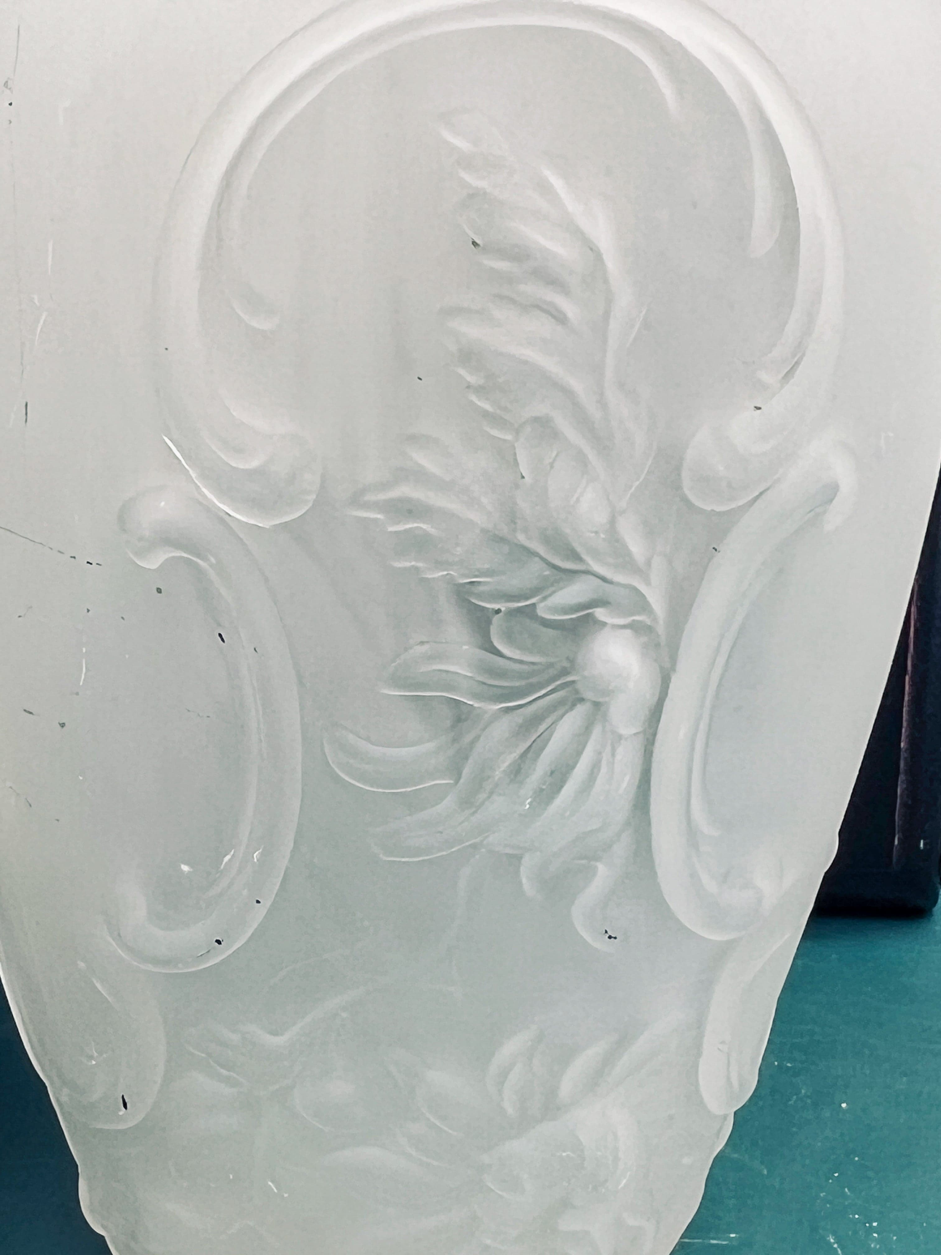 Antique Portieux Vallerysthal French Camphor Glass Vases Pair Relief Floral 8" - Thumbnail 3