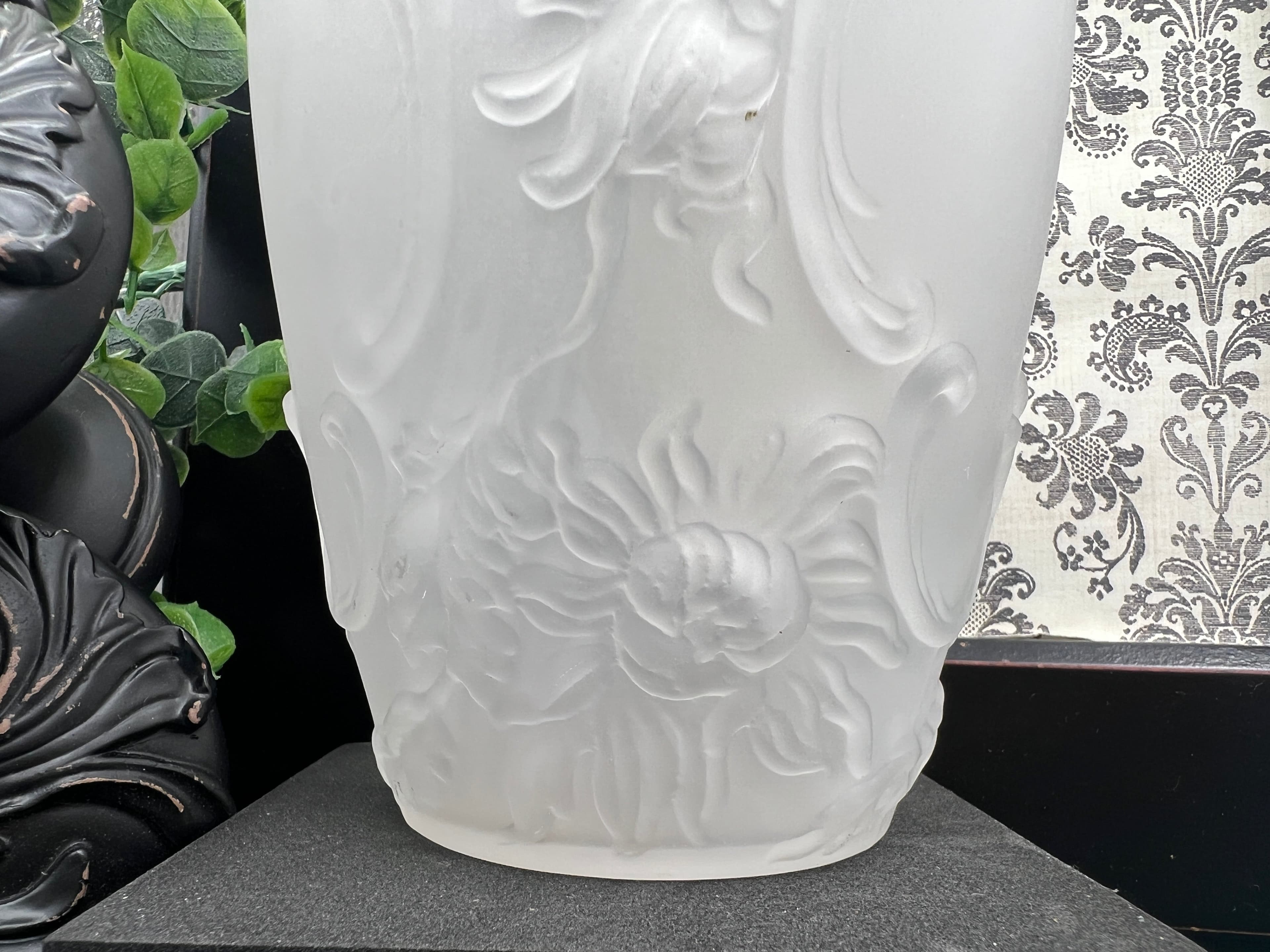 Antique Portieux Vallerysthal French Camphor Glass Vases Pair Relief Floral 8" - Thumbnail 8