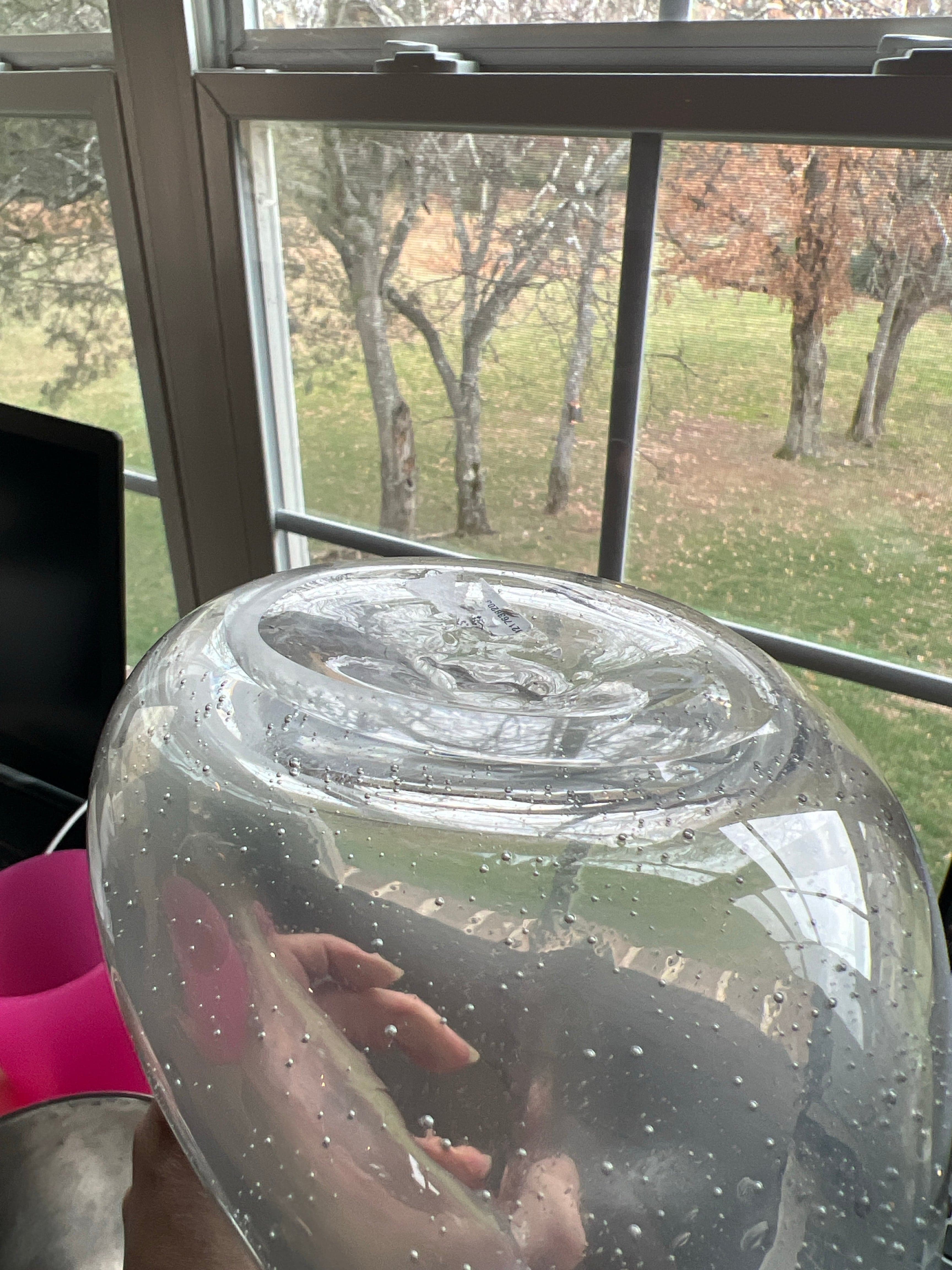 Hand Blown Clear Bubble Glass Pitcher with Thumb Hole Handle - Thumbnail 2