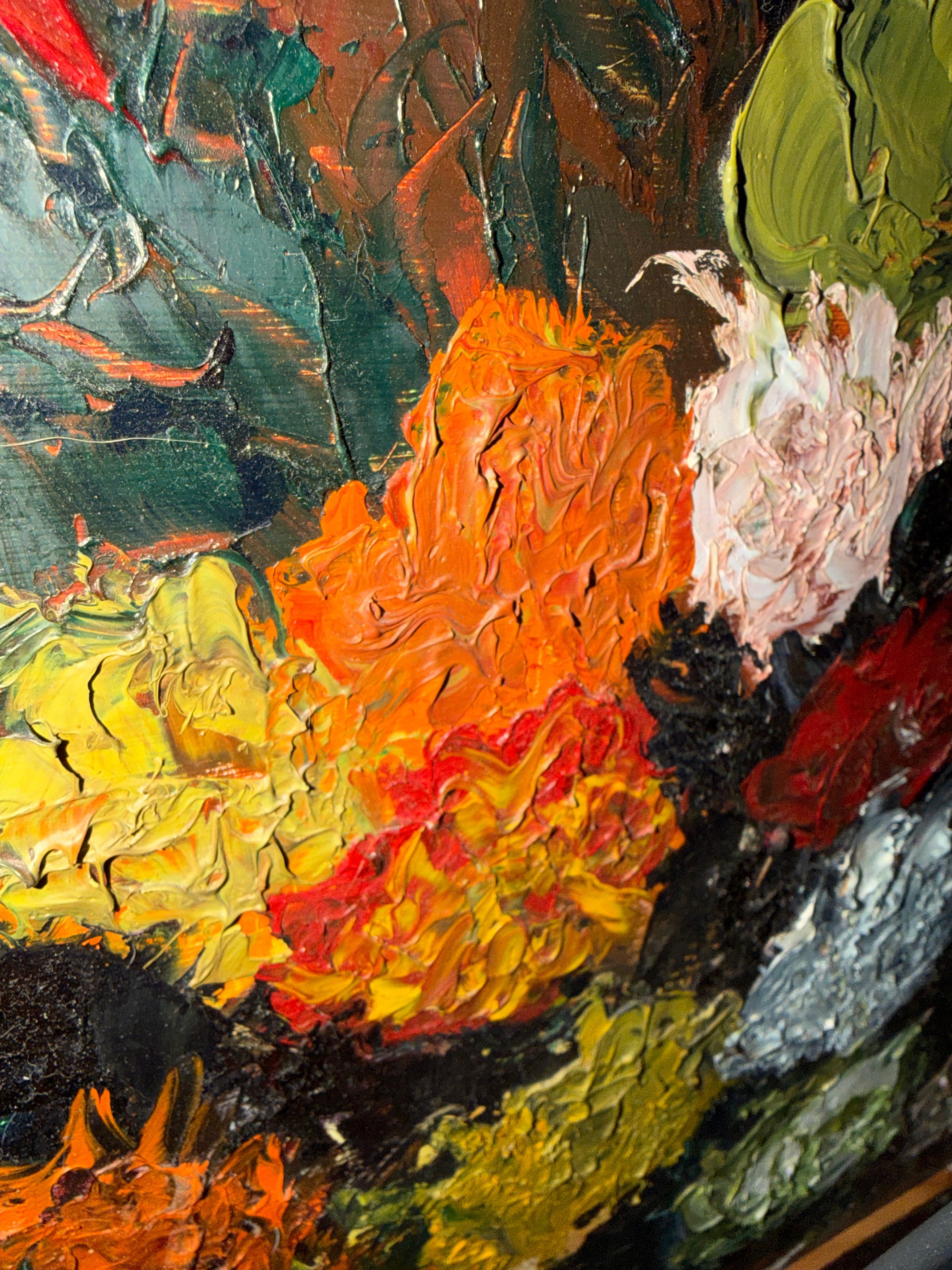 Emil Joseph Berger, Jr. High-Relief Impasto Floral Oil Painting - 1982 Original - Thumbnail 3