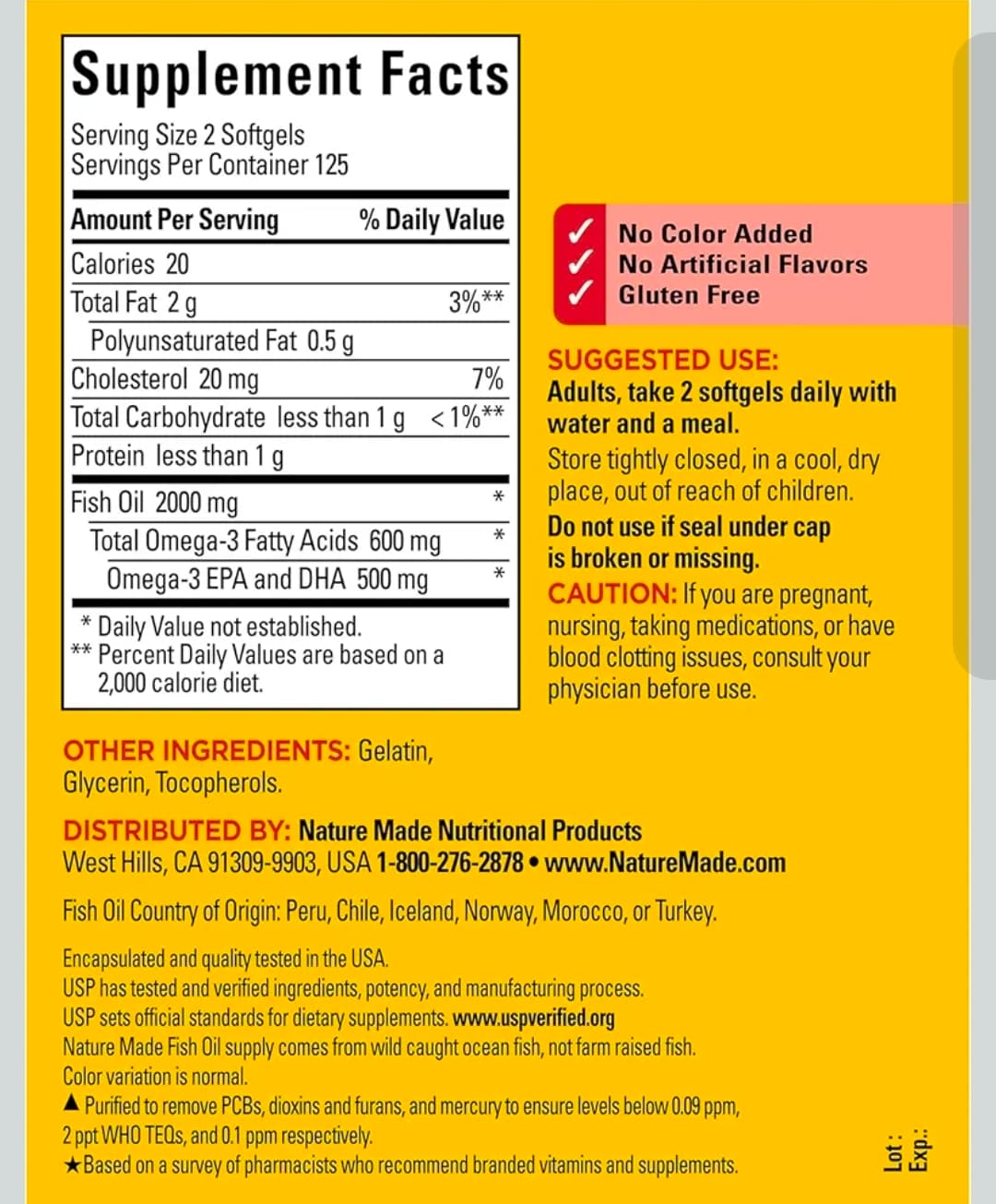 Nature Made Fish Oil 2000 mg 250 Softgels Omega-3 Supplement - Thumbnail 5