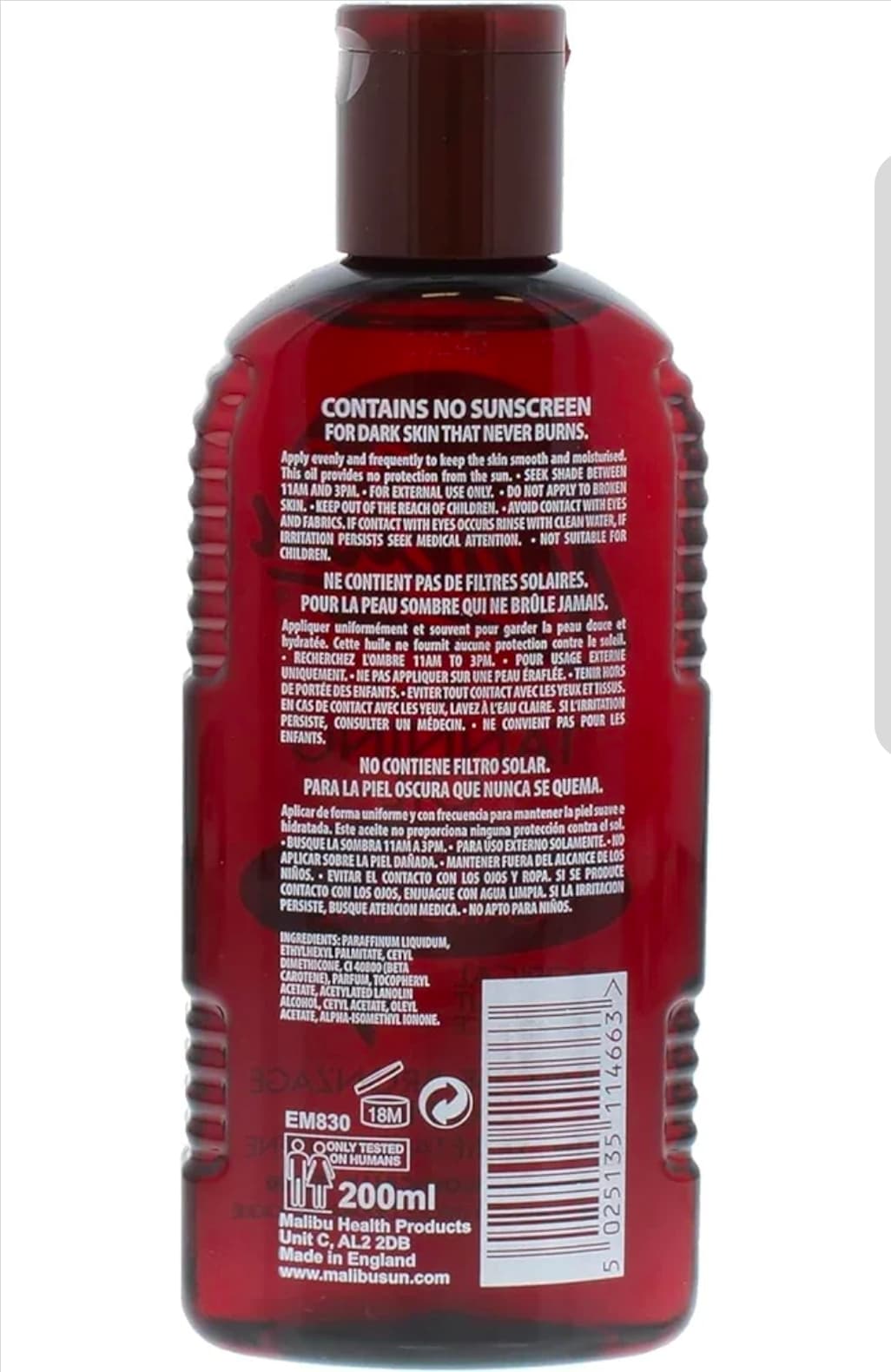 Malibu Fast Tanning Oil with Beta Carotene 200ml - Thumbnail 2