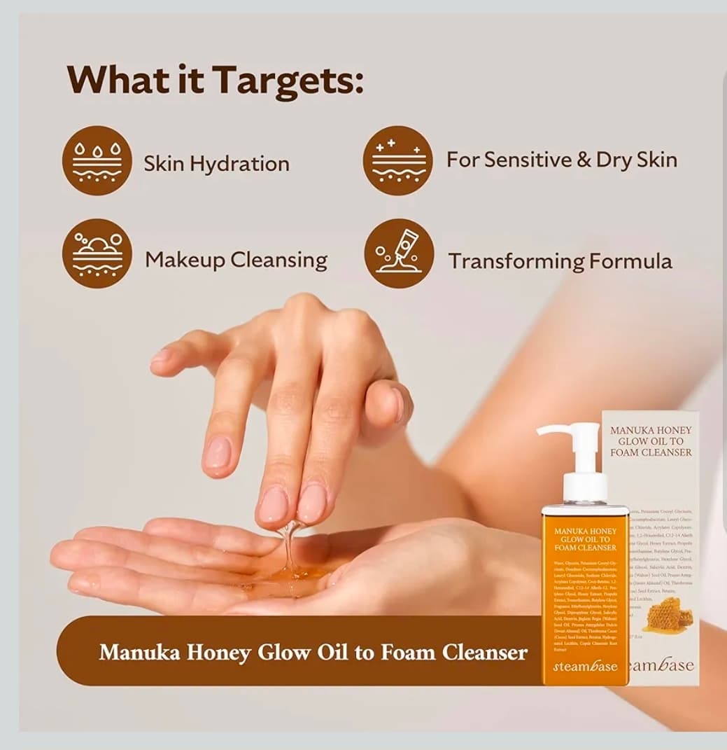 Steambase Manuka Honey Glow Oil to Foam Cleanser 7.27 fl oz - Thumbnail 3