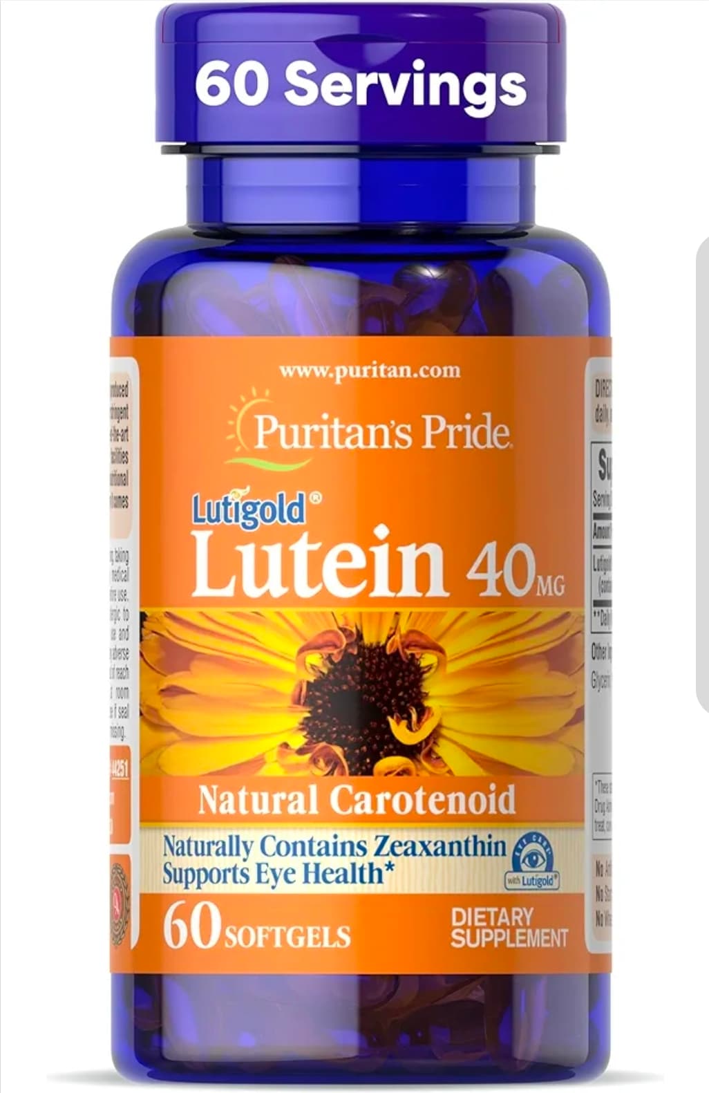 Puritan's Pride Lutein 40mg 60 Softgels Eye Health Supplement - Image 1