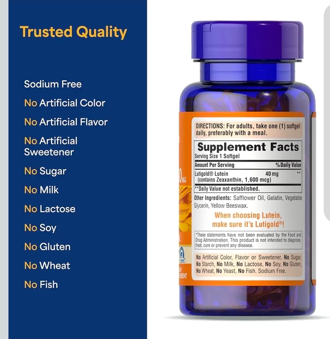 Puritan's Pride Lutein 40mg 60 Softgels Eye Health Supplement - Thumbnail 7