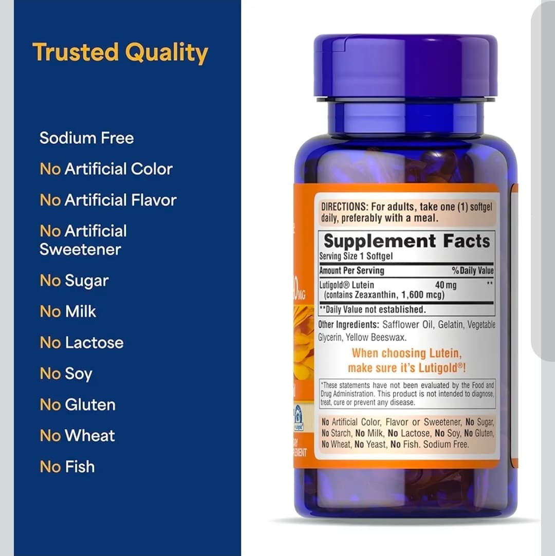 Puritan's Pride Lutein 40mg 60 Softgels Eye Health Supplement - Thumbnail 6