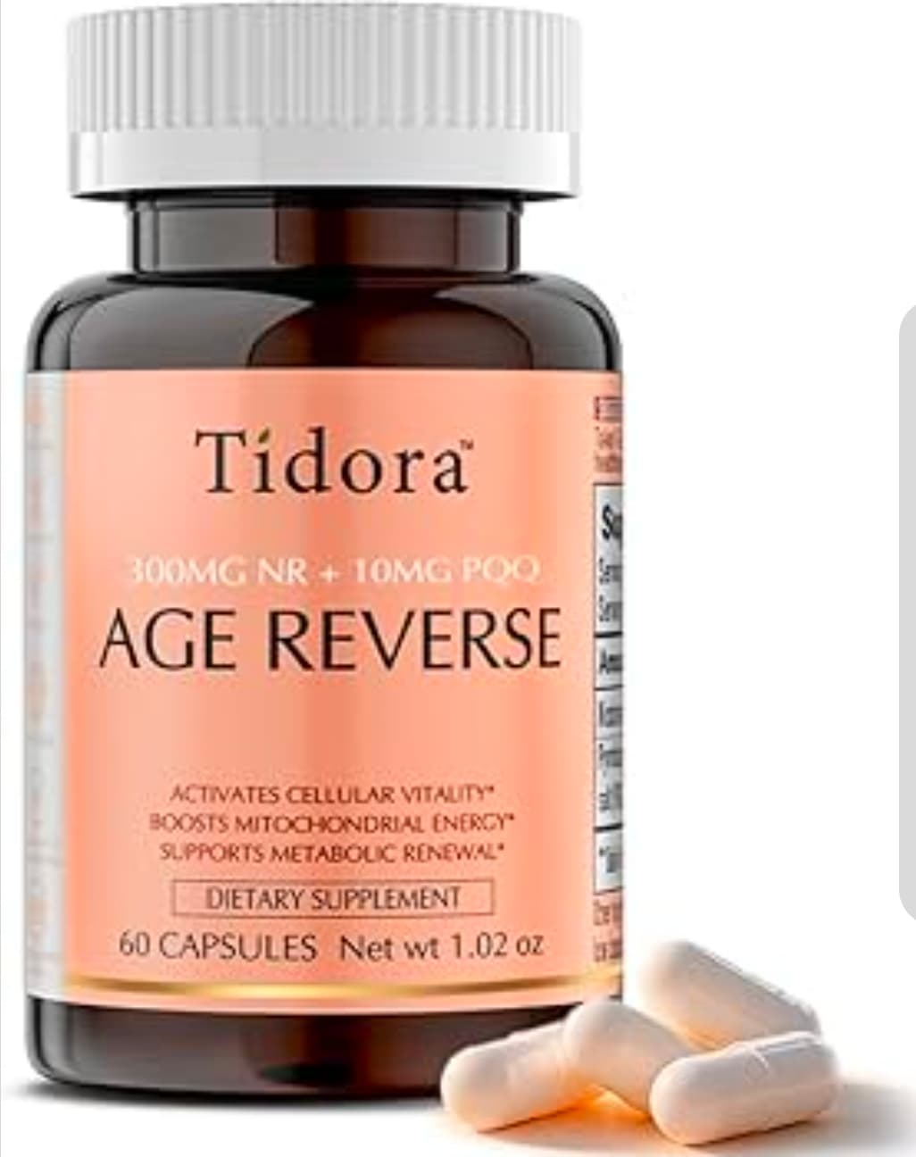 Tidora Age Reverse Supplement 300mg NR + 10mg PQQ 60 Capsules - Image 1
