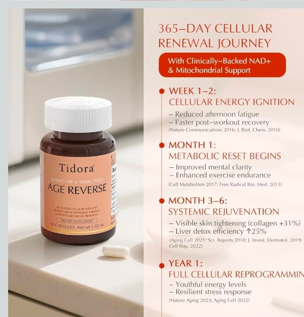 Tidora Age Reverse Supplement 300mg NR + 10mg PQQ 60 Capsules - Thumbnail 6