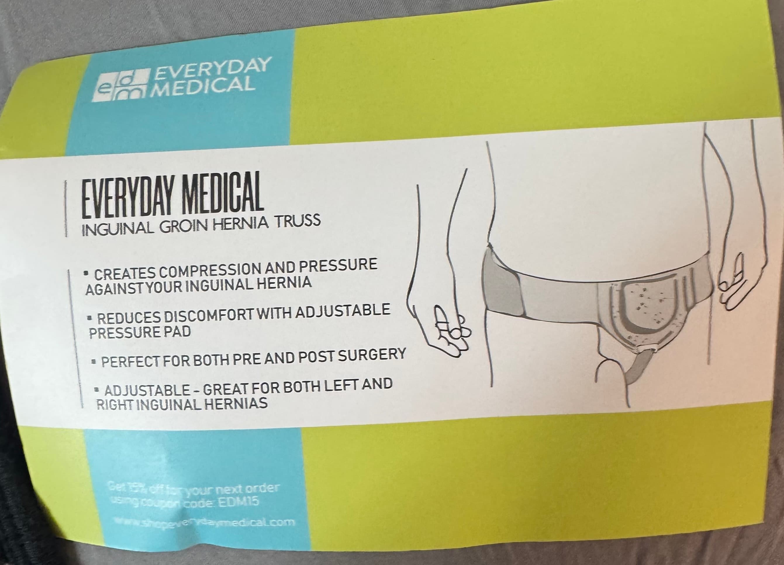 Everyday Medical Orthopedic Hernia Belt Inguinal & Groin Hernia Support Truss S/M Black - Thumbnail 10