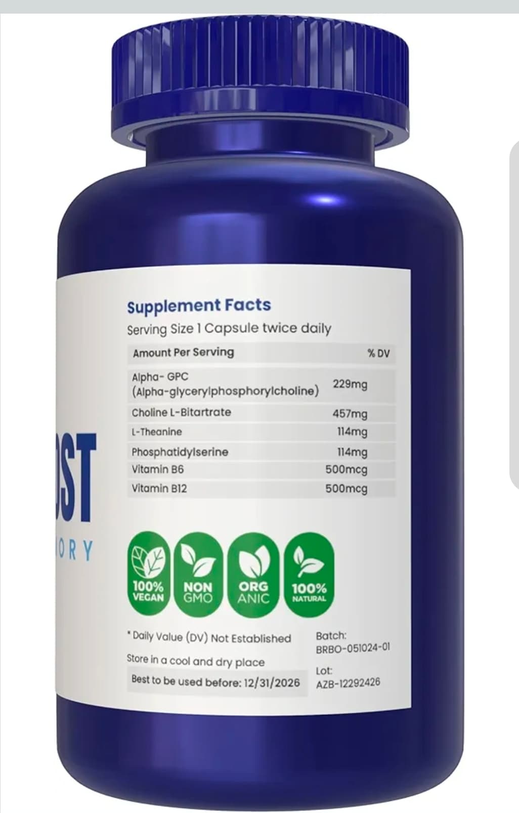 Brain Boost Memory Support Supplement 120 Capsules - Thumbnail 2