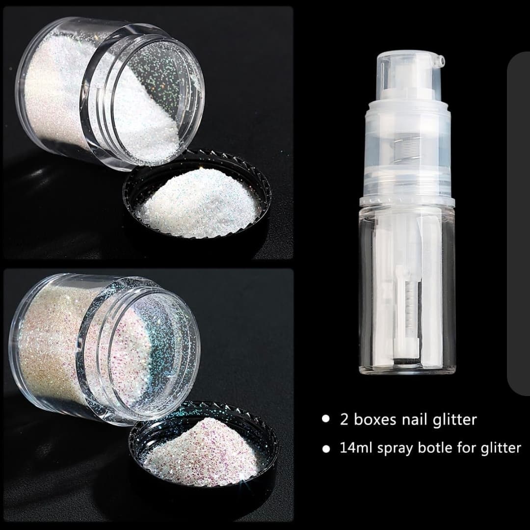 Nail Art Glitter Powder Set with Spray Bottle - Thumbnail 3