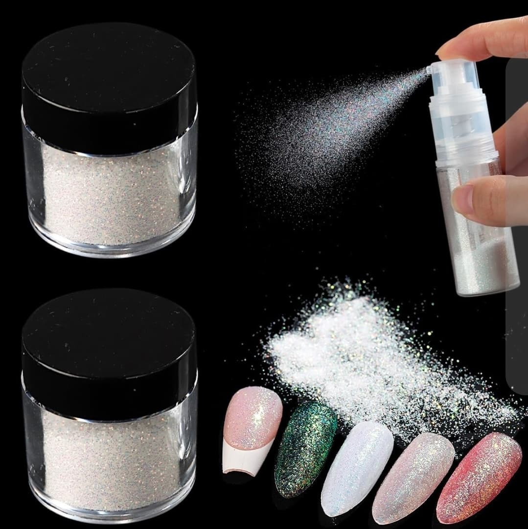 Nail Art Glitter Powder Set with Spray Bottle - Image 1