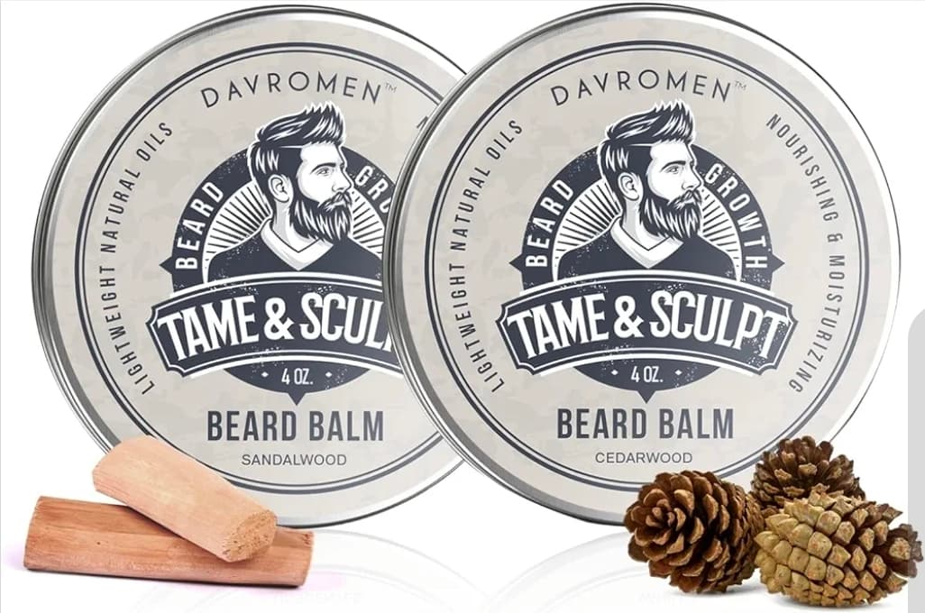 Davromen Tame & Sculpt Beard Balm 4 oz Sandalwood Cedarwood - Image 1