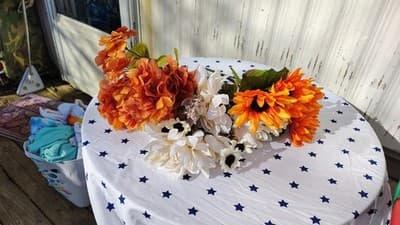 Mixed Artificial Flowers Bundle Orange Pink Red Gold Plastic Fabric - Thumbnail 20