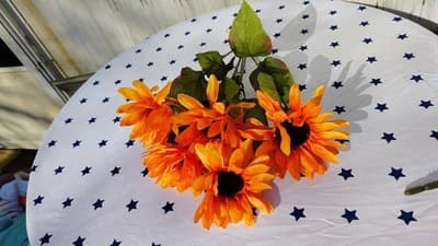 Mixed Artificial Flowers Bundle Orange Pink Red Gold Plastic Fabric - Thumbnail 22