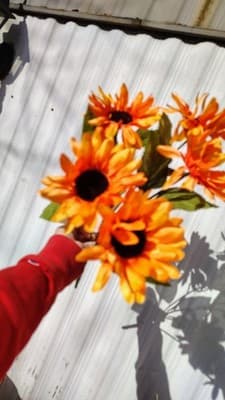 Mixed Artificial Flowers Bundle Orange Pink Red Gold Plastic Fabric - Thumbnail 21