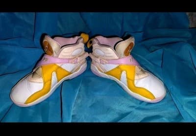 Jordan Air Jordan 8 High Top Kids Sneakers Pink Yellow White 7Y Colorblock - Image 1