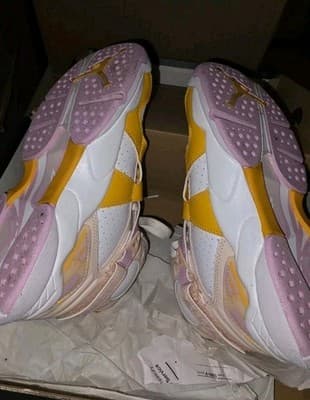 Jordan Air Jordan 8 High Top Kids Sneakers Pink Yellow White 7Y Colorblock - Thumbnail 4