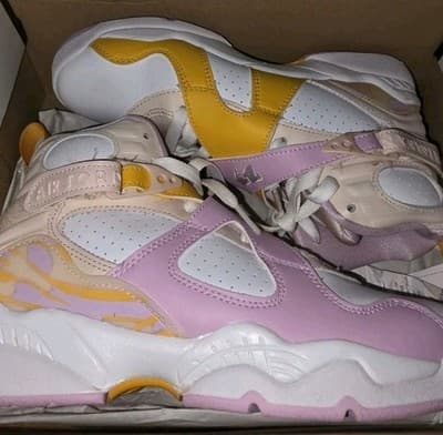 Jordan Air Jordan 8 High Top Kids Sneakers Pink Yellow White 7Y Colorblock - Thumbnail 5