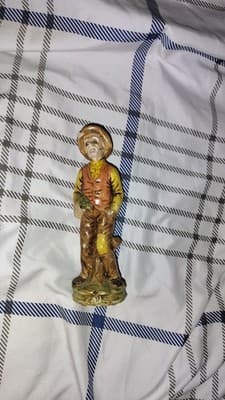 Handmade Western Americana Cowboy Ceramic Figurine Statue Brown Hat Yellow Shirt - Image 1
