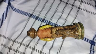 Handmade Western Americana Cowboy Ceramic Figurine Statue Brown Hat Yellow Shirt - Thumbnail 2