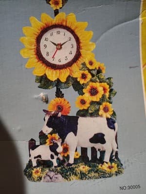 Cow Sunflower Quartz Mantel Table 78004A Vintage 1999 Ceramic Clock - Image 1