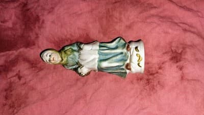 Hand Painted Ceramic Woman Figurine Blue Green White Decorative Collectible - Thumbnail 4