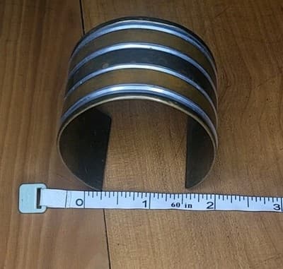 Vintage Brass & Aluminum Wide Cuff Bracelet – Striped Industrial Design –... - Image 1