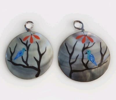 Handpainted Abalone Bird Earrings - Image 1